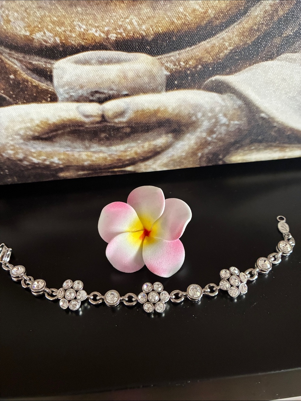 Crystal Flower Link Bracelet - Clear Crystal on Silver